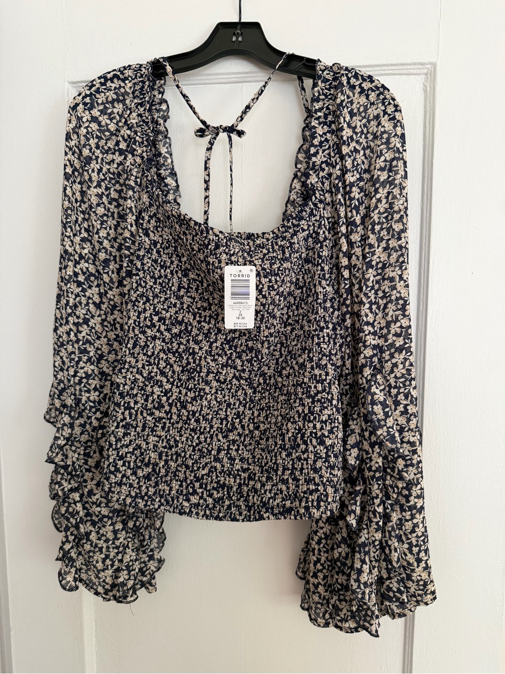 torrid Navy and Cream Floral Smocked Peasant Top